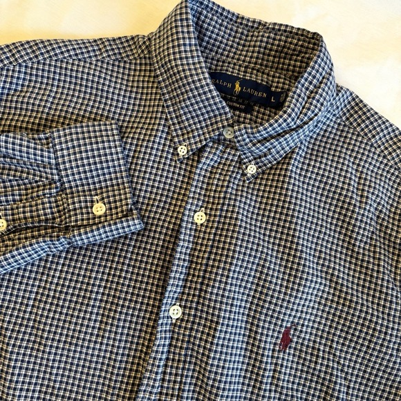 Ralph Lauren Other - Ralph Lauren Mens Cotton Custom Fit Blue Paid Long Sleeve Button Down Shirt Larg